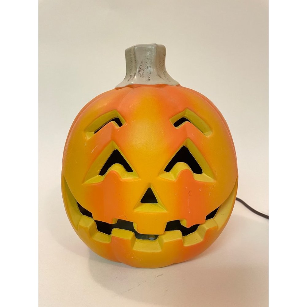 Vintage Halloween Pumpkin Jack-o-Lantern Plastic Blow Light 9.5" H Tested